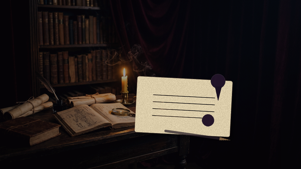 書棚とロウソク、古い経絡図の書物が並ぶ静かな書斎